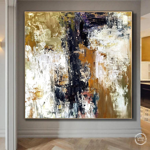 Abstract Gold & White Painting Original