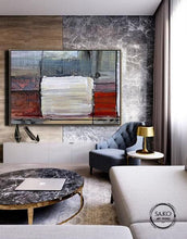 Load image into Gallery viewer, Gray Red White Geometric Painting