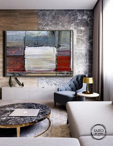 Gray Red White Geometric Painting